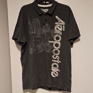 Aeropostale Men's Charcoal Graphic Polo